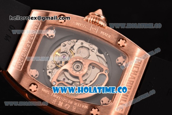 Richard Mille RM 007 Miyota 9015 Automatic Diamonds/Rose Gold Case with Skeleton Dial and White Arabic Numeal Markers (K) - Click Image to Close